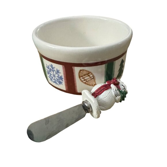 Pfaltzgraff Dip Bowl with Spreader Snow Bear‎ Ceramic Christmas Winter - Picture 3 of 7